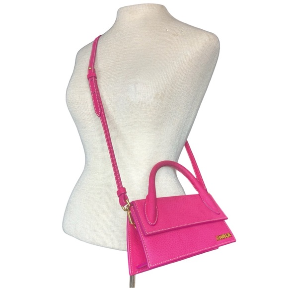 Jacquemus Le Chiquito Long Nubuck Cross Body Purse Handbag in Pink - Picture 3 of 17